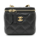 Chanel Black Lambskin Quilted Pearl Crush Mini Vanity Case With Chain Handbags Chanel