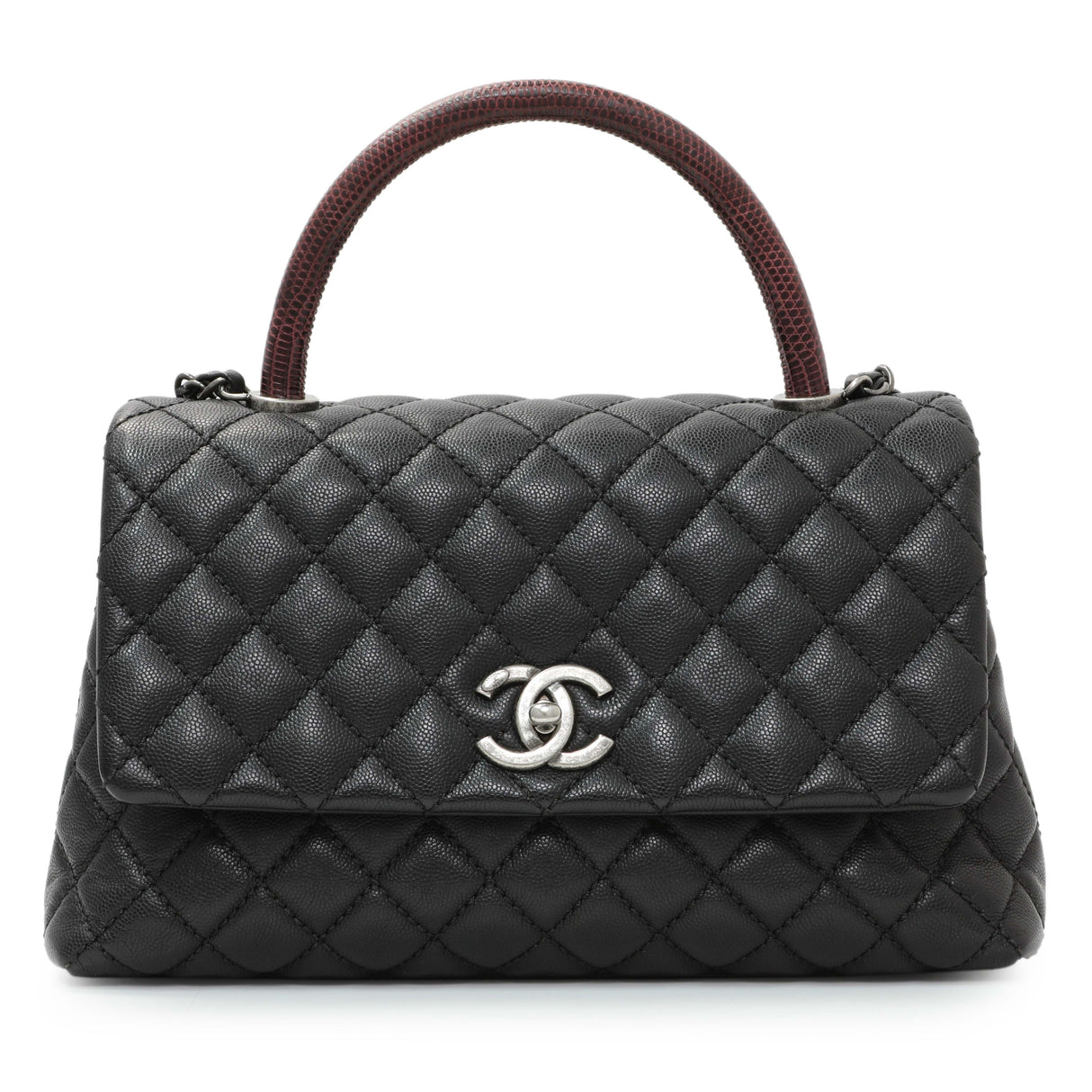 Chanel Black Caviar Lizard Embossed Quilted Small Coco Handle Flap Handbags Chanel