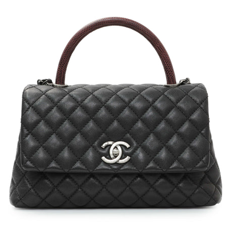 Chanel Black Caviar Lizard Embossed Quilted Small Coco Handle Flap Handbags Chanel