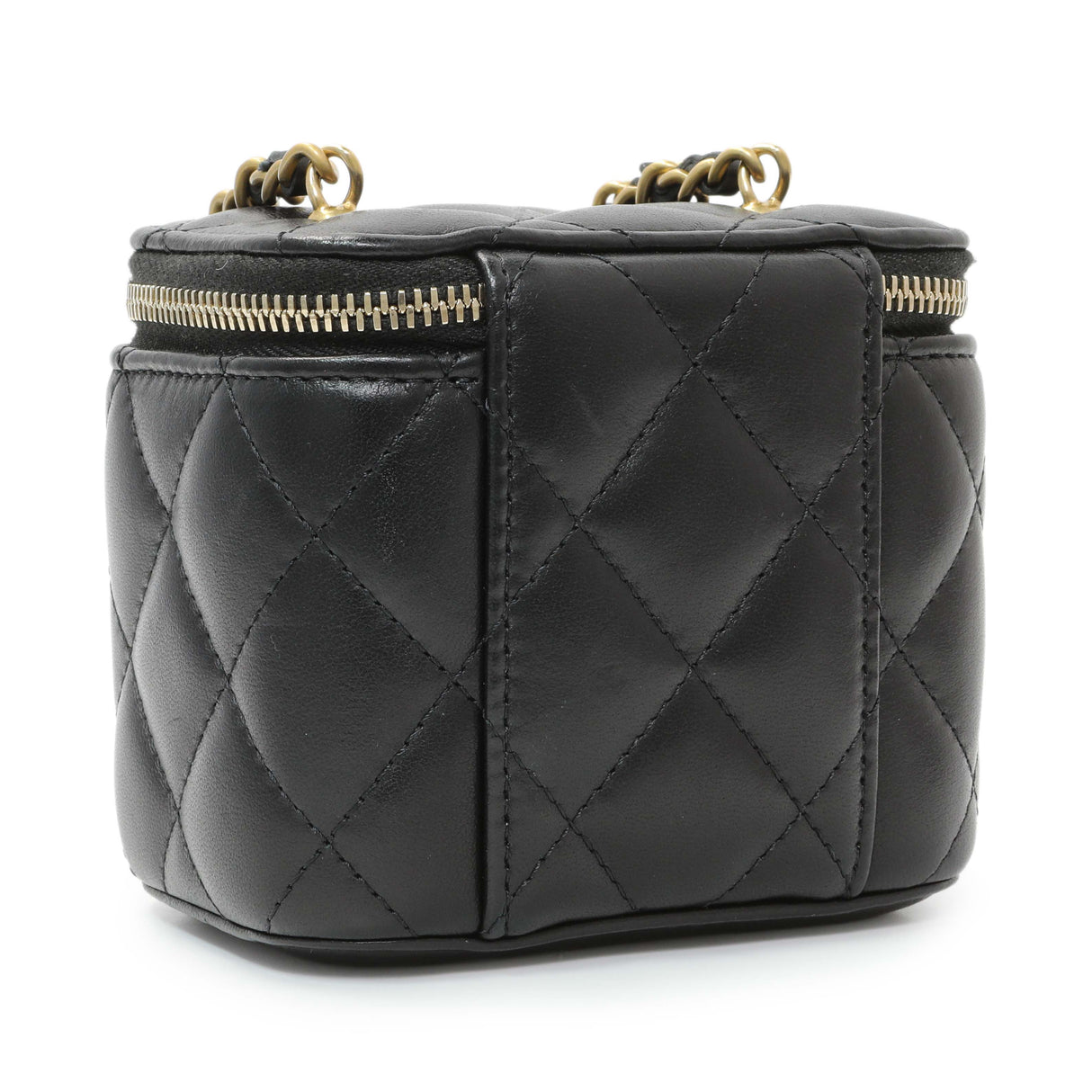 Chanel Black Lambskin Quilted Pearl Crush Mini Vanity Case With Chain Handbags Chanel
