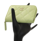 Chanel Green Quilted Lambskin Zip Coin Purse