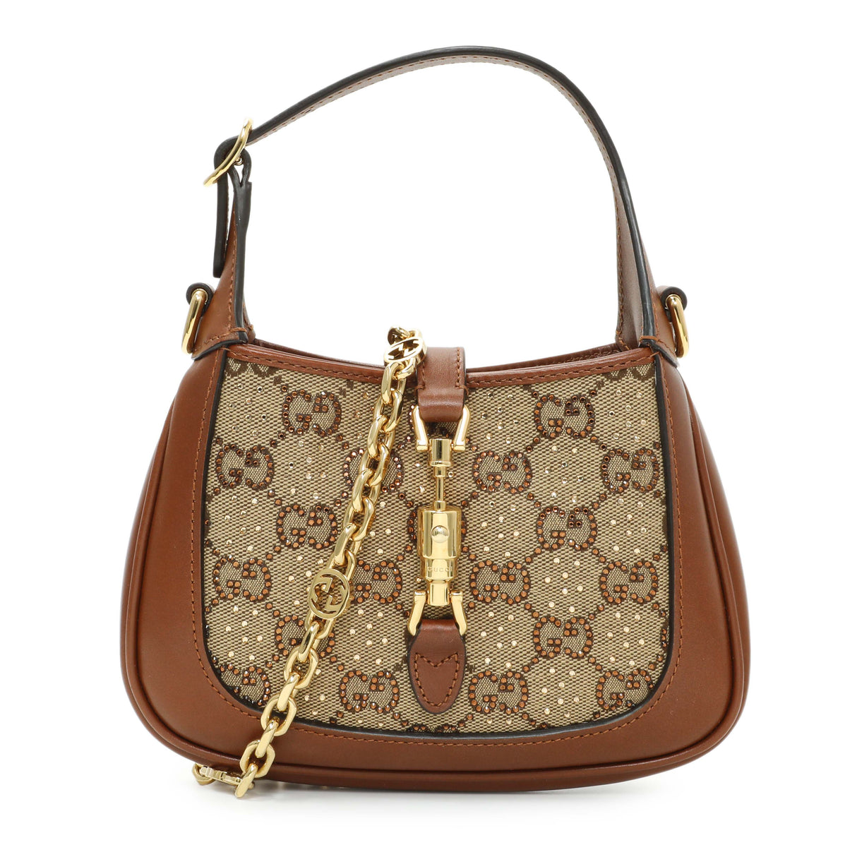 Gucci Camel Ebony New Canvas Charisma Calfskin Crystal GG Monogram Mini Jackie 1961 Hobo Handbags Gucci
