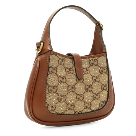 Gucci Camel Ebony New Canvas Charisma Calfskin Crystal GG Monogram Mini Jackie 1961 Hobo Handbags Gucci
