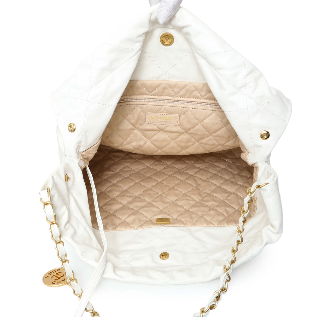Chanel White Shiny Calfskin Large Chanel 22 Handbags Chanel