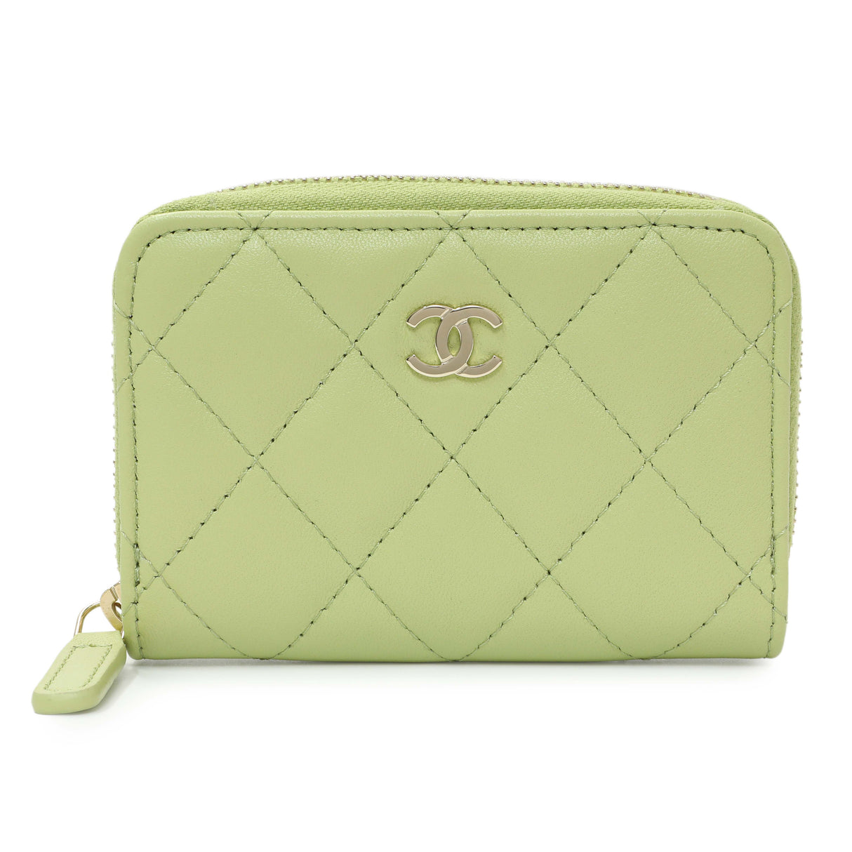 Chanel Green Quilted Lambskin Zip Coin Purse