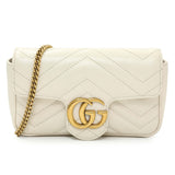 Gucci White Calfskin Matelasse Super Mini GG Marmont Shoulder Bag Handbags Gucci