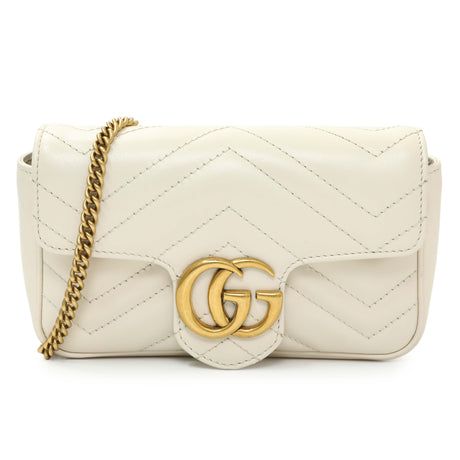 Gucci White Calfskin Matelasse Super Mini GG Marmont Shoulder Bag Handbags Gucci