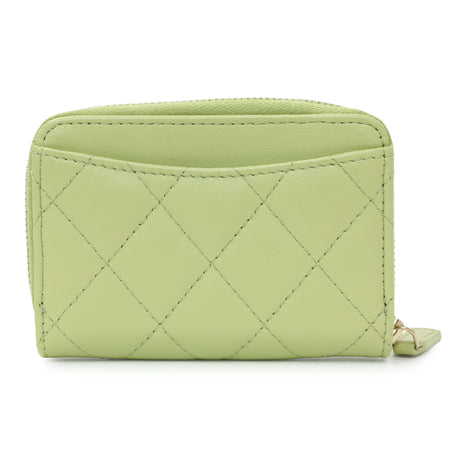 Chanel Green Quilted Lambskin Zip Coin Purse