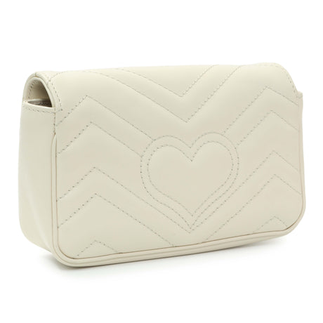 Gucci White Calfskin Matelasse Super Mini GG Marmont Shoulder Bag Handbags Gucci