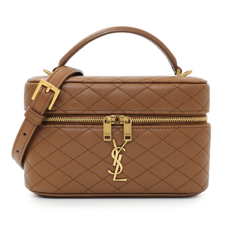 Saint Laurent Brown Lambskin Quilted Mini Gaby Vanity Handbags Saint Laurent