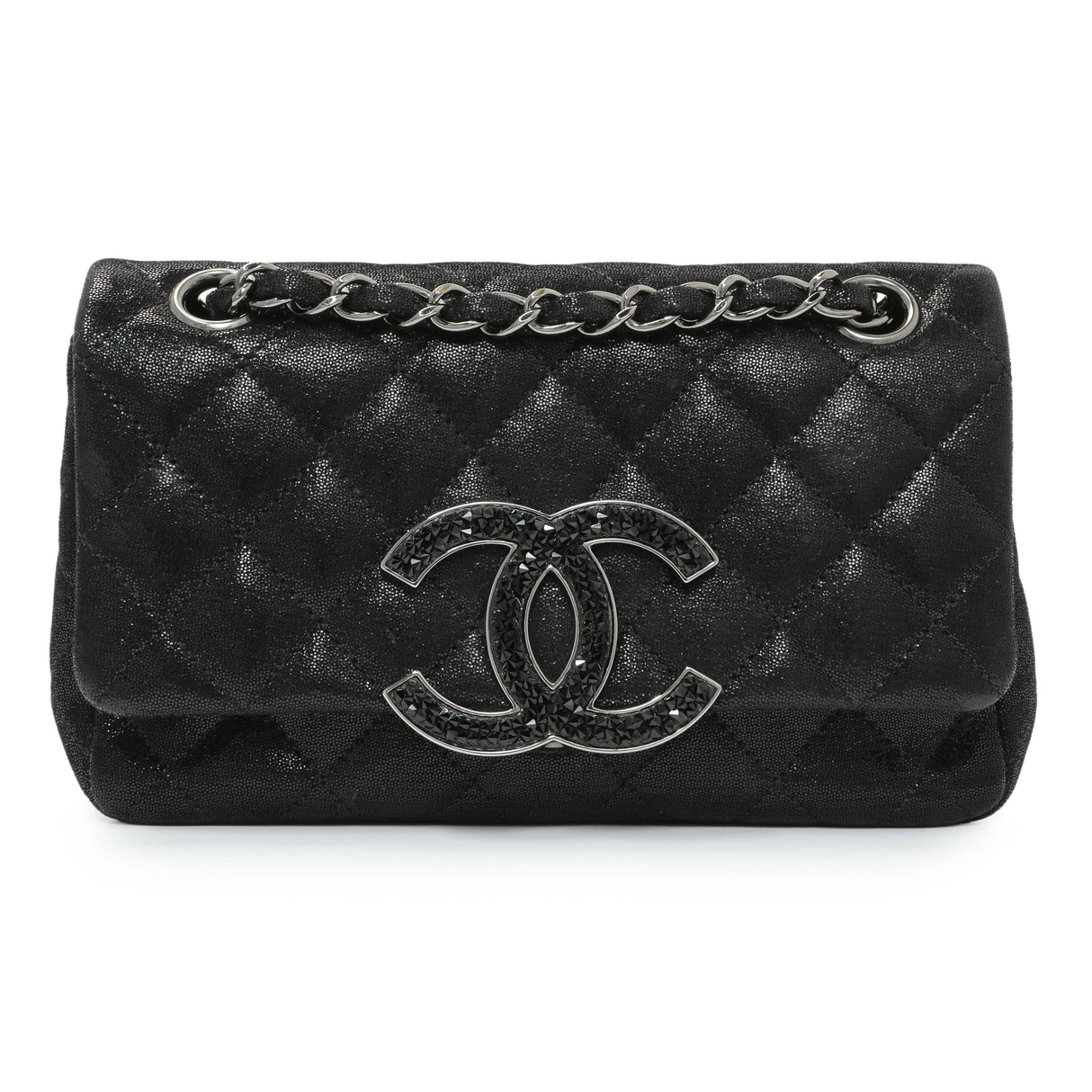 Chanel Black Irridescent Calfskin Crystal CC Mini Flap