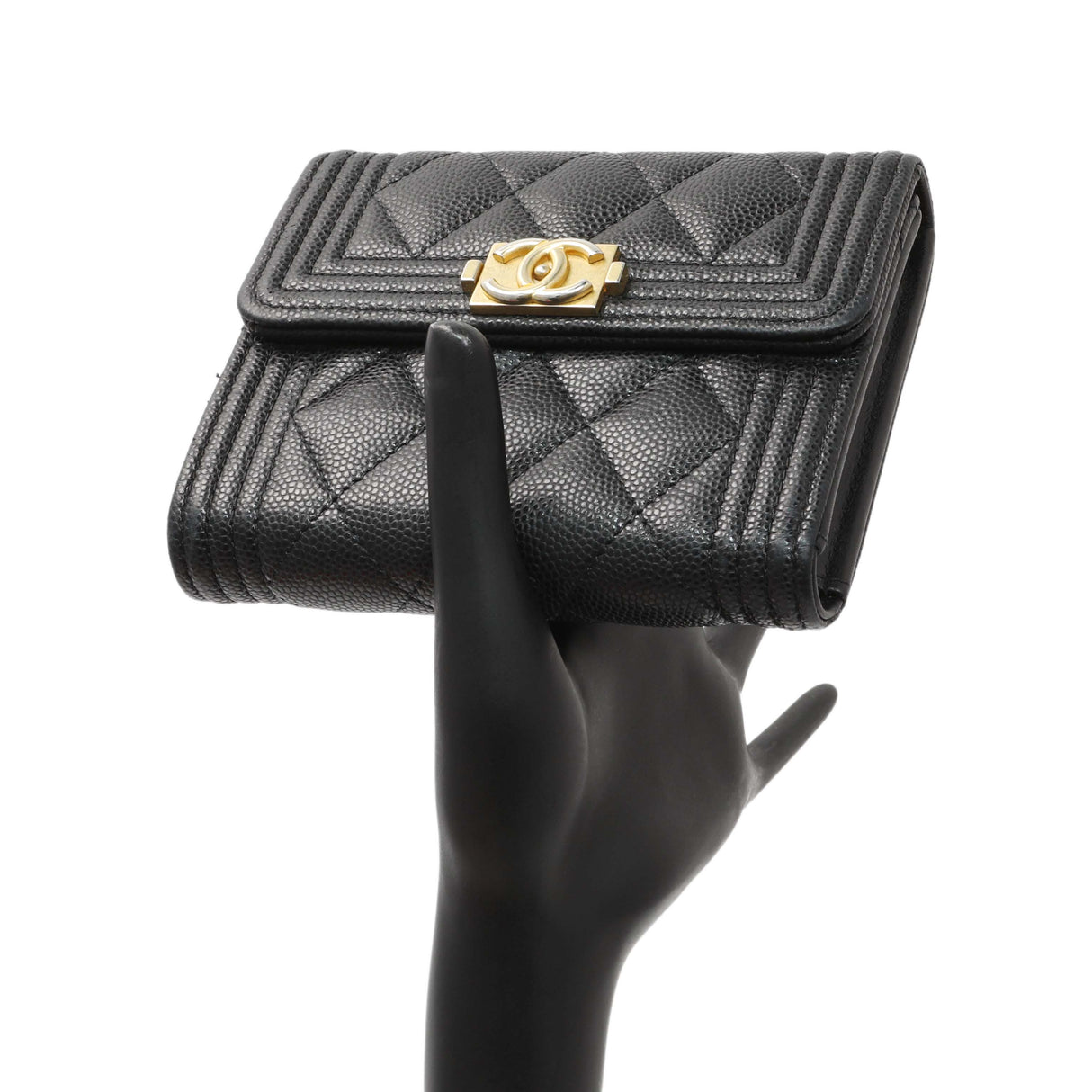 Chanel Black Caviar Quilted Compact Boy Wallet Accessories Chanel