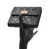 Chanel Black Caviar Quilted Compact Boy Wallet Accessories Chanel