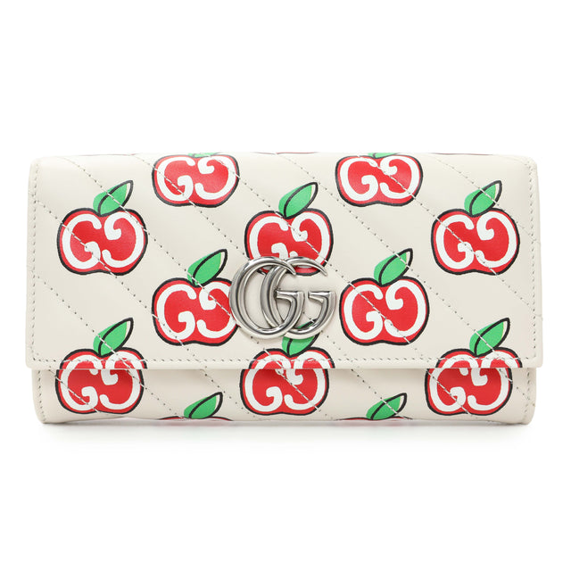 Gucci Ivory Calfskin Monogram Matelasse Diagonal GG Apple Marmont Continental Wallet Accessories Gucci