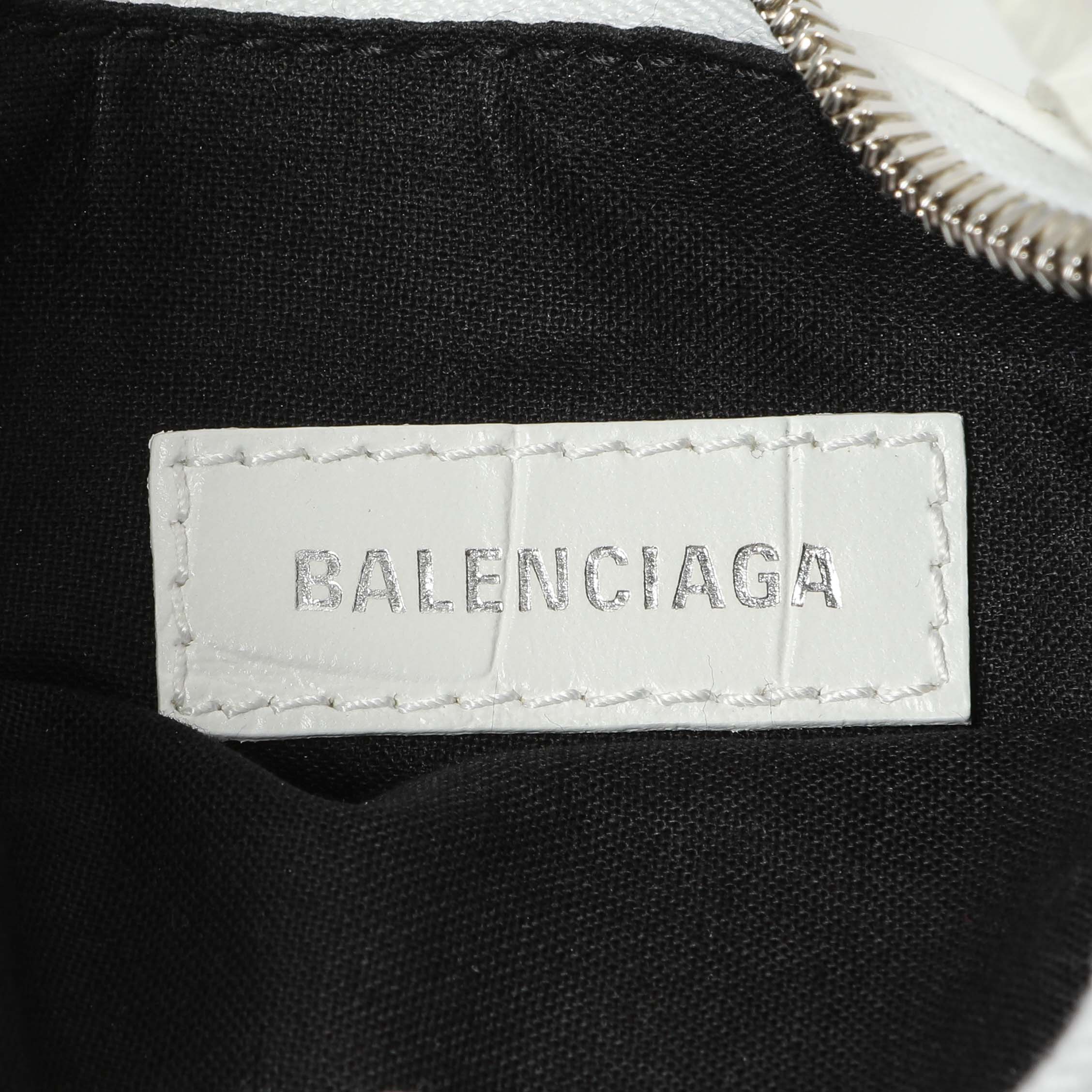 Balenciaga White Crocodile Embossed Calfskin Le Cagole Shoulder