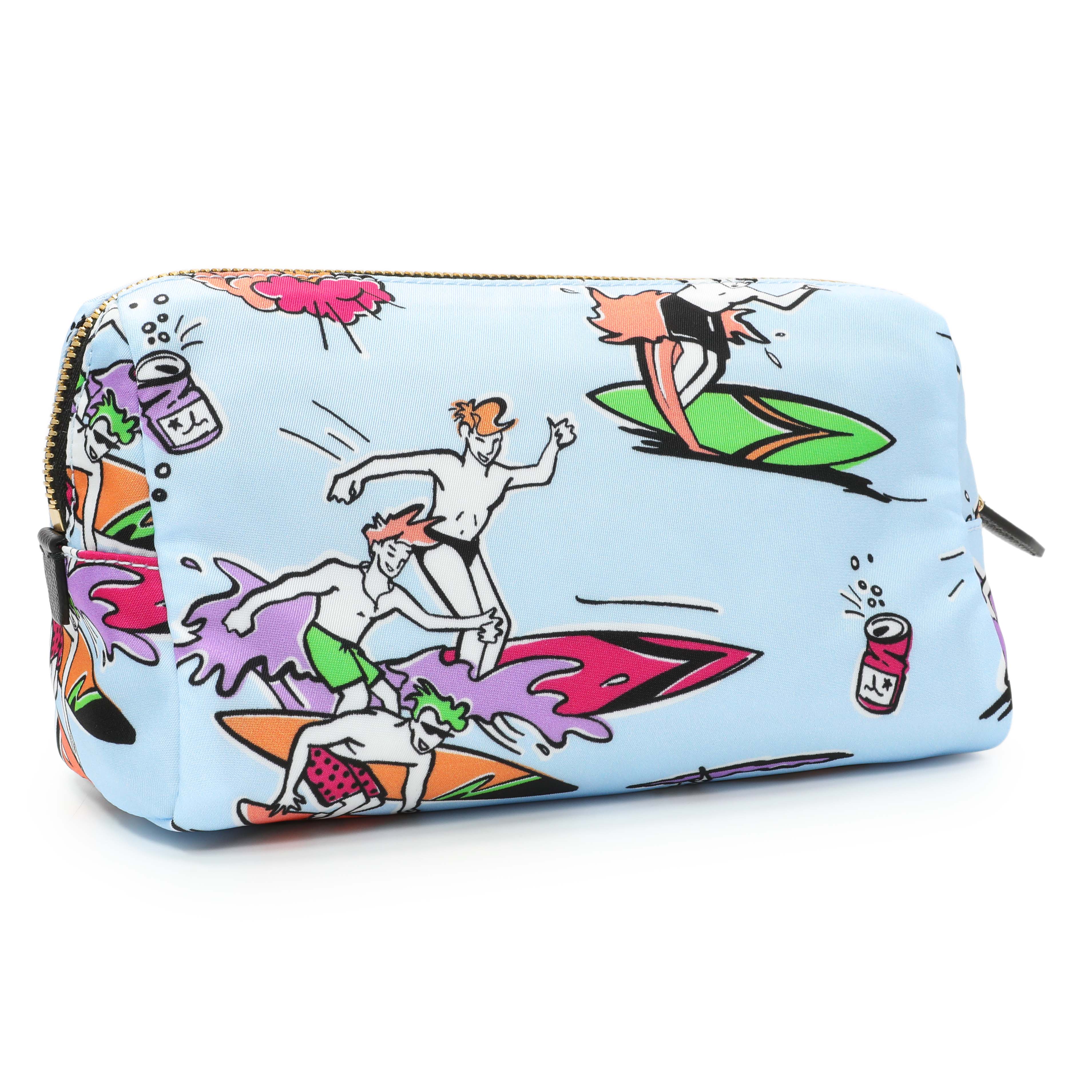 PRADA サーフィンイラスト コスメポーチ Prada Blue Tessuto Stampato Nylon Saffiano Surf Print Wrist Pouch