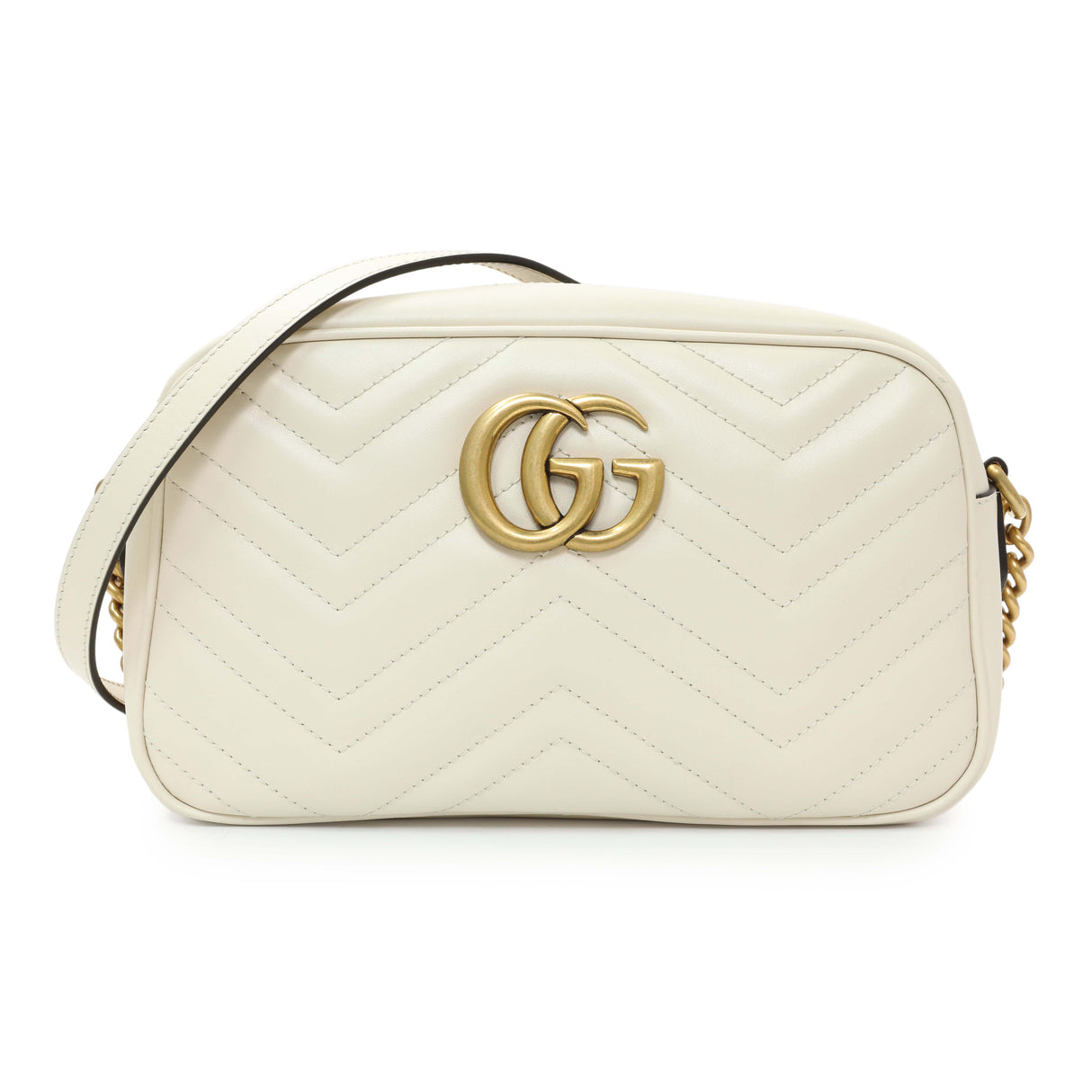Gucci White Calfskin Matelasse Small GG Marmont Chain Shoulder Bag Handbags Gucci