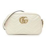 Gucci White Calfskin Matelasse Small GG Marmont Chain Shoulder Bag Handbags Gucci