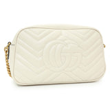 Gucci White Calfskin Matelasse Small GG Marmont Chain Shoulder Bag Handbags Gucci