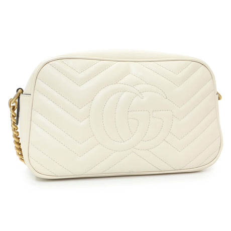 Gucci White Calfskin Matelasse Small GG Marmont Chain Shoulder Bag Handbags Gucci