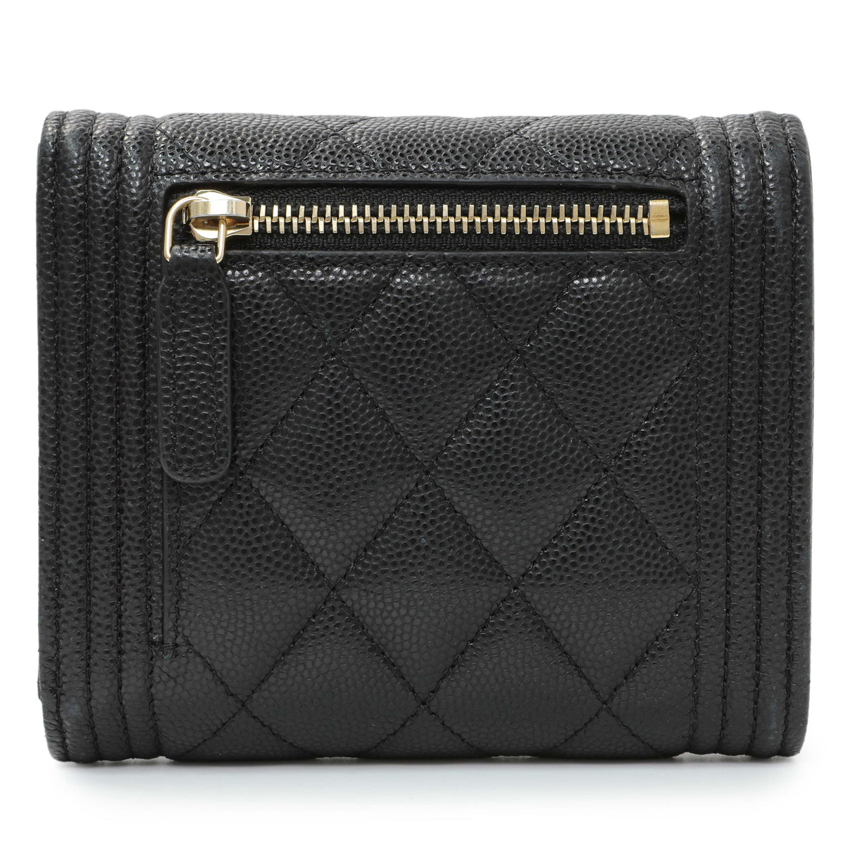 Chanel Black Caviar Quilted Compact Boy Wallet Accessories Chanel