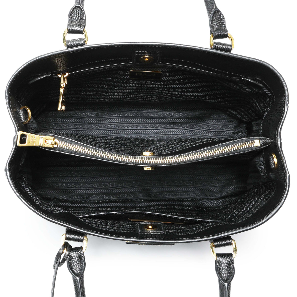 Prada Black Saffiano Medium Galleria Double Zip Tote Handbags Prada