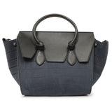 Celine Navy Crocodile Embossed Nubuck Calfskin Small Tie Knot Tote