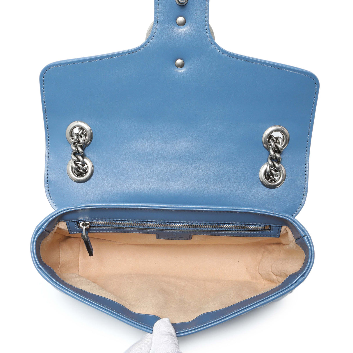 Gucci Blue Calfskin Matelasse Aria Small GG Marmont Shoulder Bag Handbags Gucci