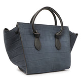 Celine Navy Crocodile Embossed Nubuck Calfskin Small Tie Knot Tote