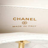 Chanel White Shiny Aged Calfskin Quilted Mini Nano Kelly Shopper Handbags Chanel