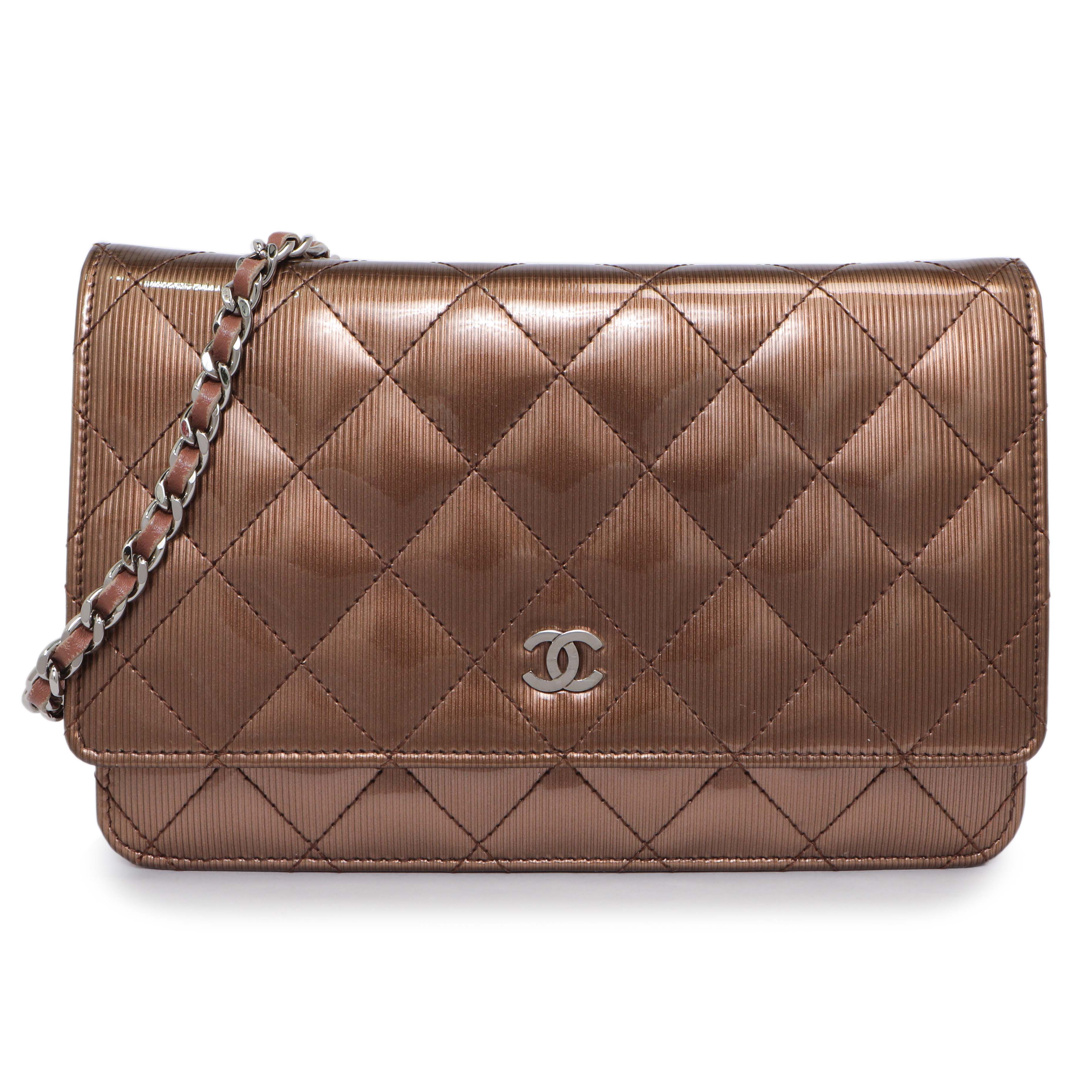 Chanel Bronze Striated Quilted Patent Wallet on Chain – Modaselle