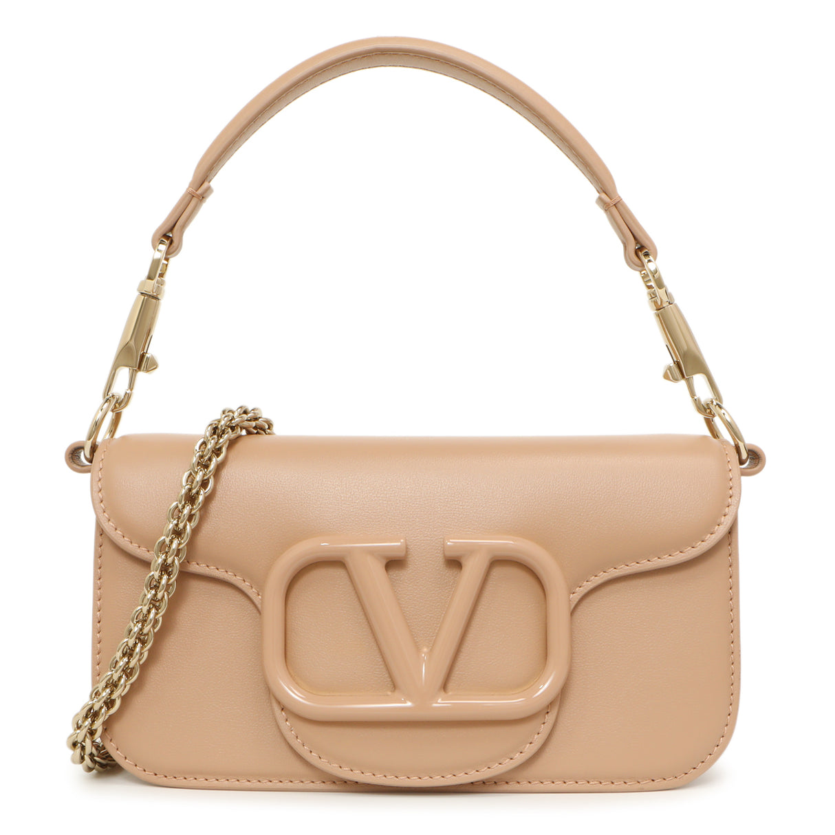 Valentino Beige Calfskin Vlogo Small Loco Shoulder Bag