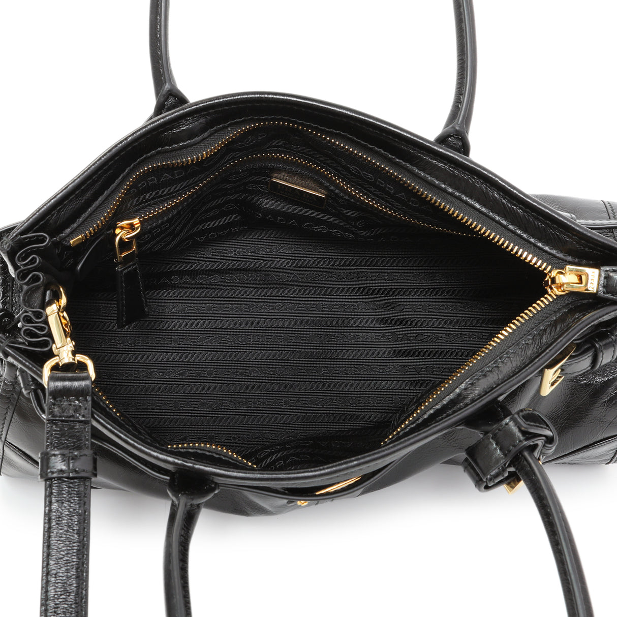 Prada Black Glossy Calfskin Triangle Medium Bonnie Shoulder Bag Handbags Prada
