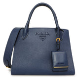 Prada Blue Saffiano Cuir Small Monochrome Top Handle Tote