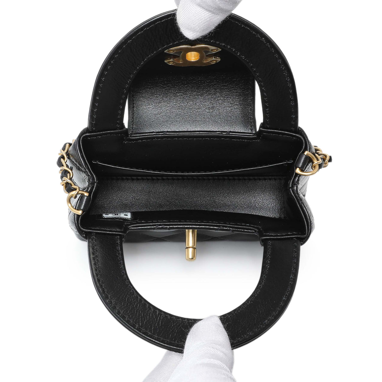 Chanel Black Shiny Aged Calfskin Quilted Mini Nano Kelly Shopper Handbags Chanel