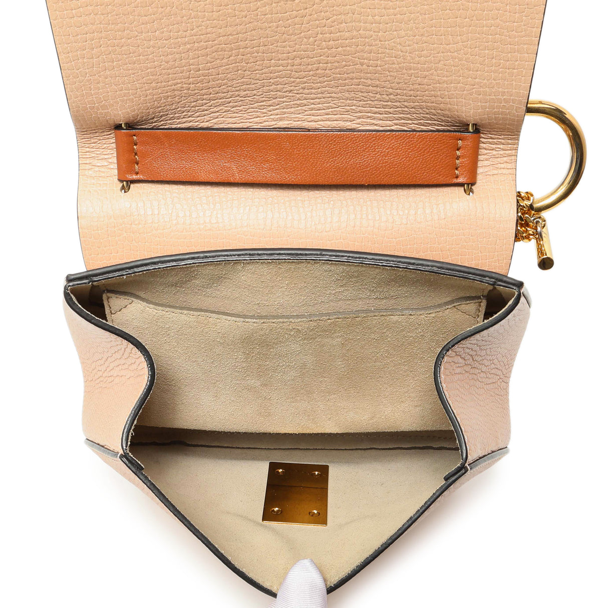 Chloe Beige Caramel Grained Calfskin Mini Drew Shoulder Bag