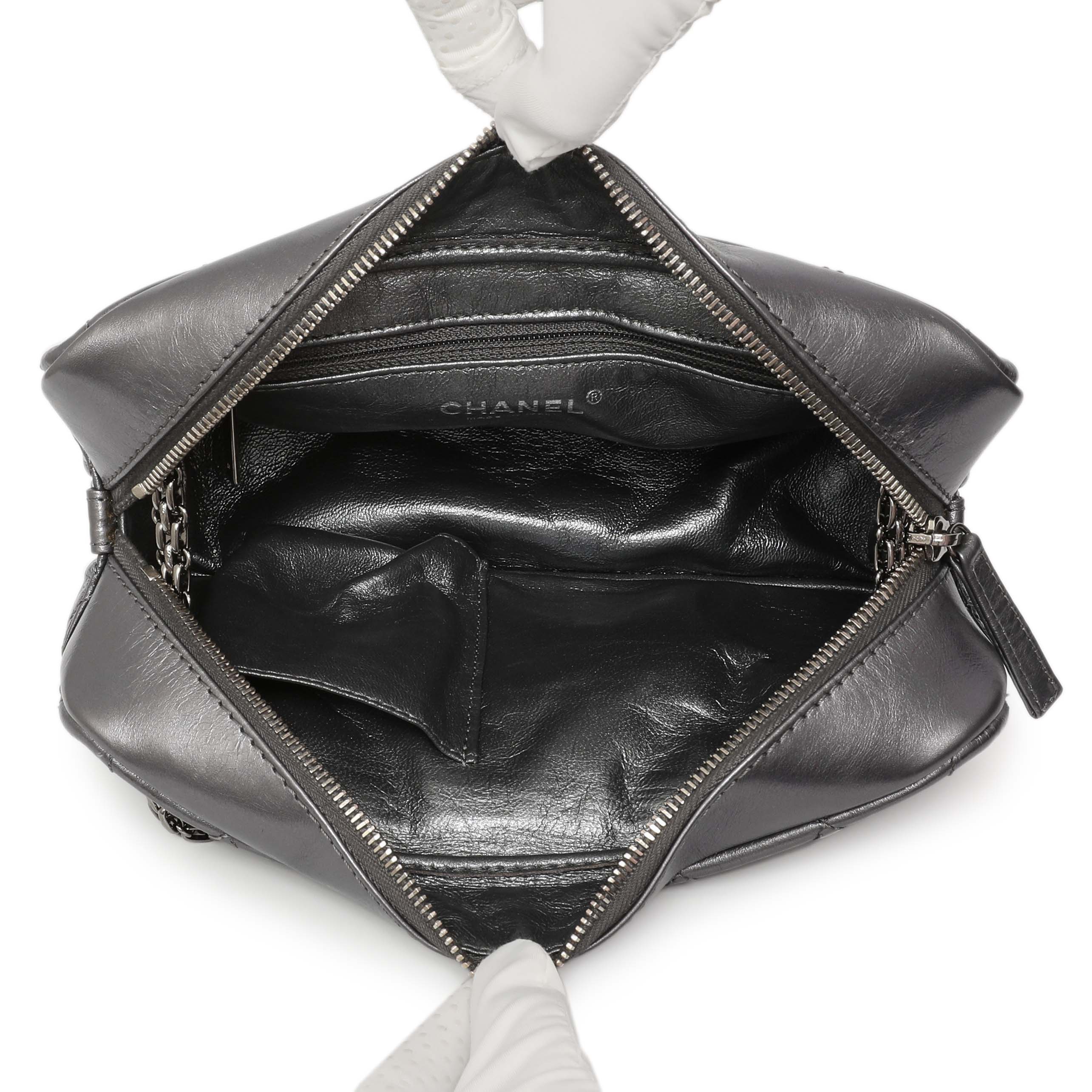 Chanel Dark Silver Metallic Quilted Aged Calfskin Small