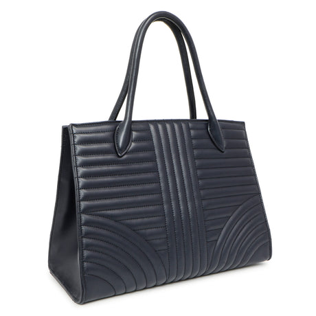 Prada Navy Soft Calfskin Impunture Diagramme Tote