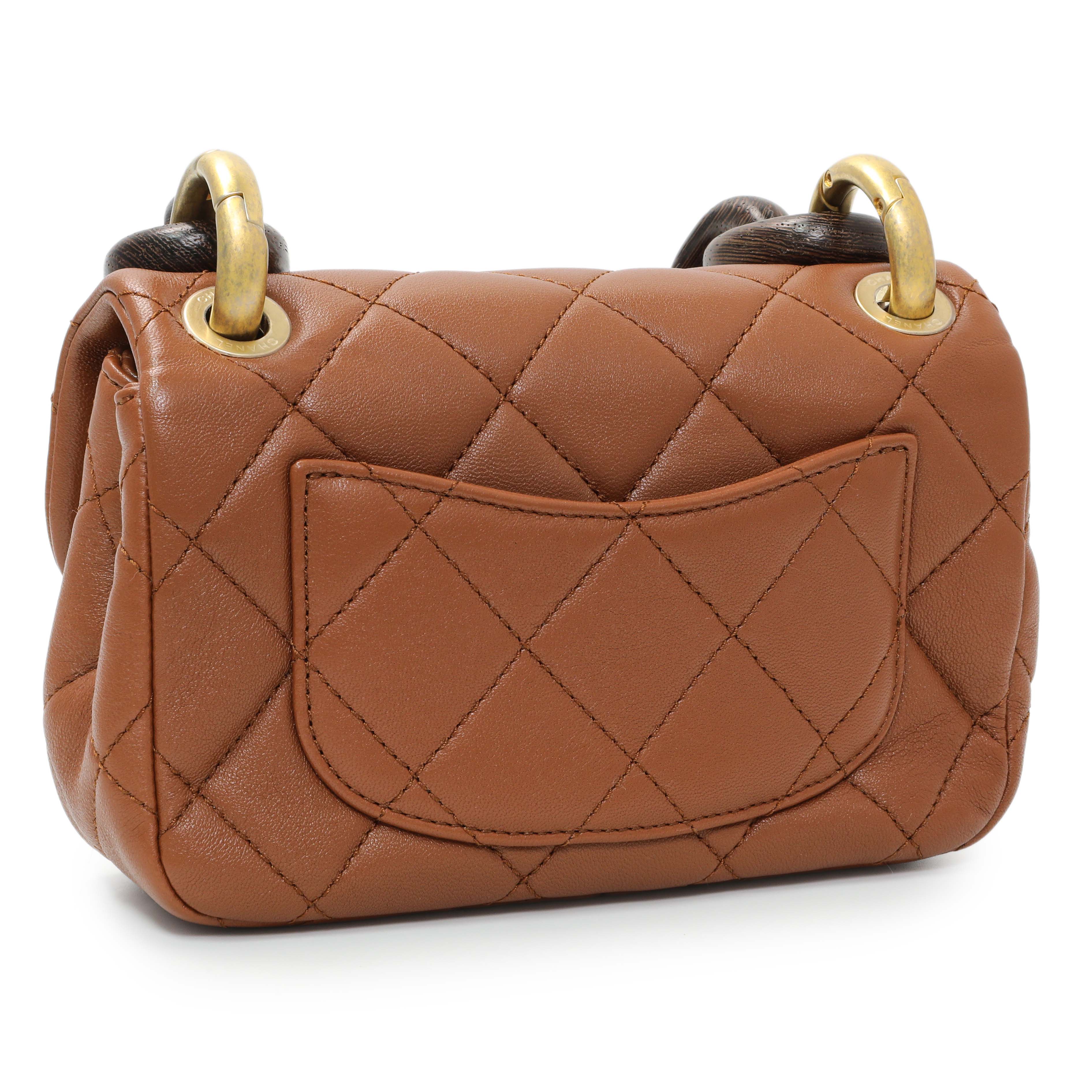 Chanel Light Brown Lambskin Wenge Quilted Mini Fashion Wood Square