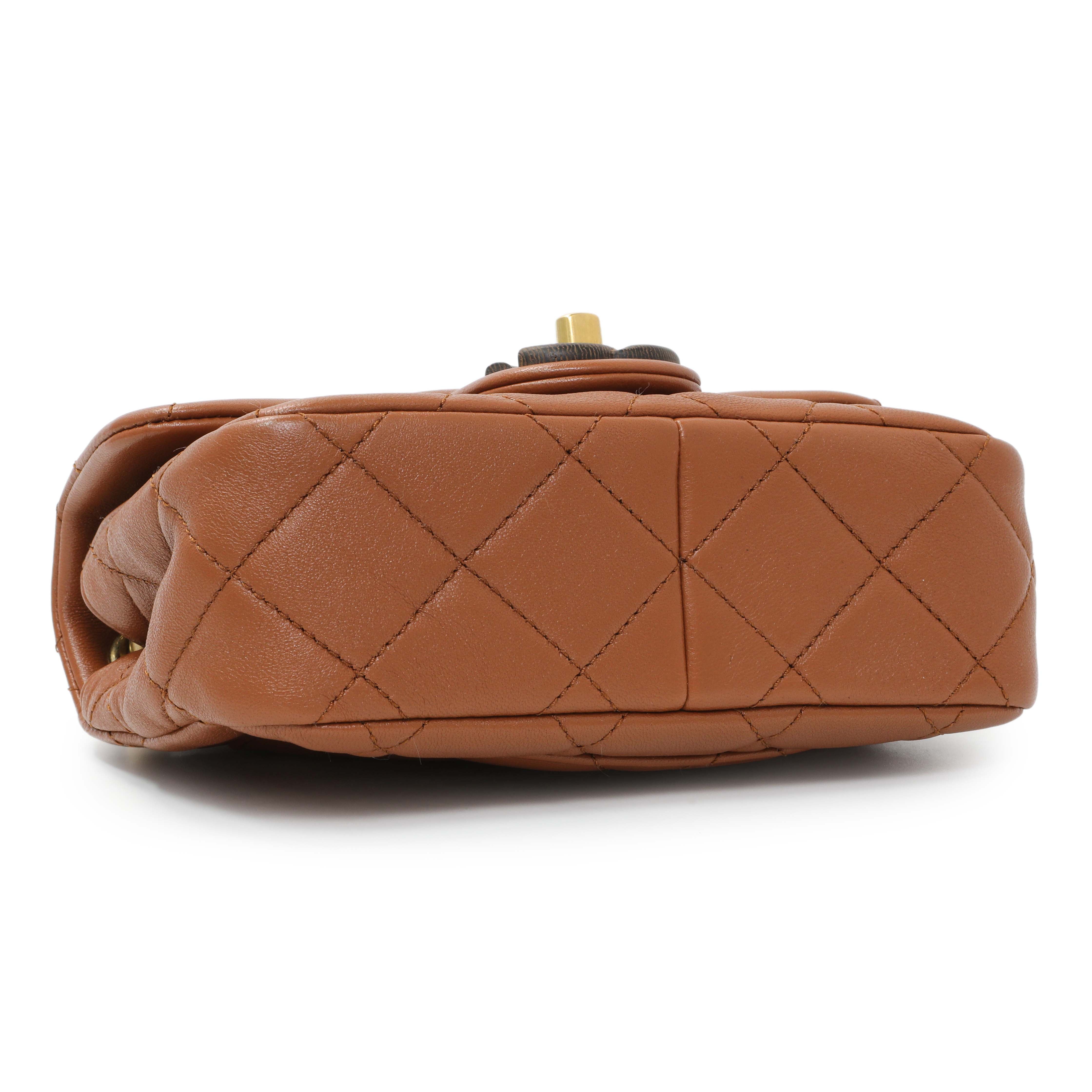 Chanel Light Brown Lambskin Wenge Quilted Mini Fashion Wood Square