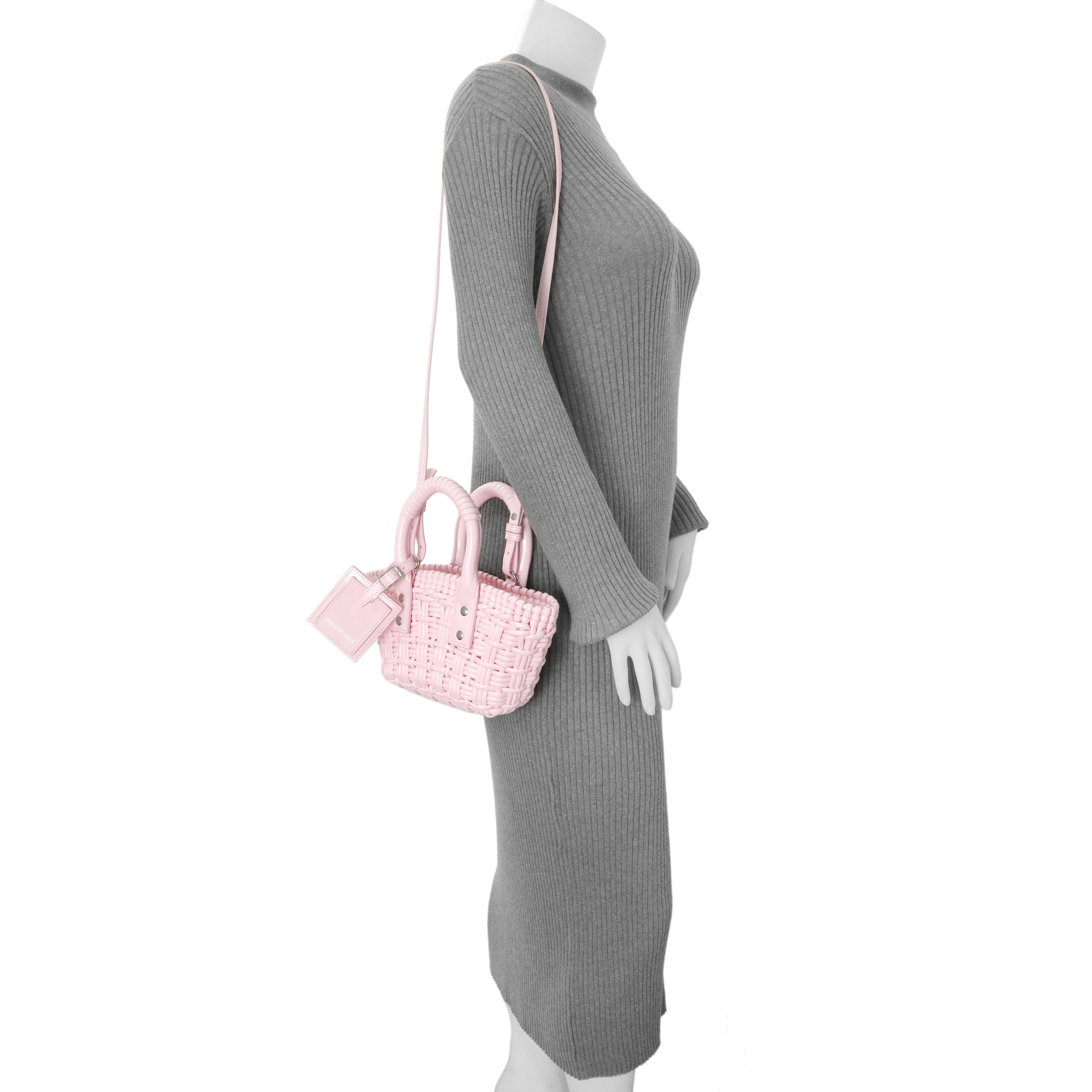 Balenciaga Pink Faux Calfskin Braided Varnished XXS Bistro Basket