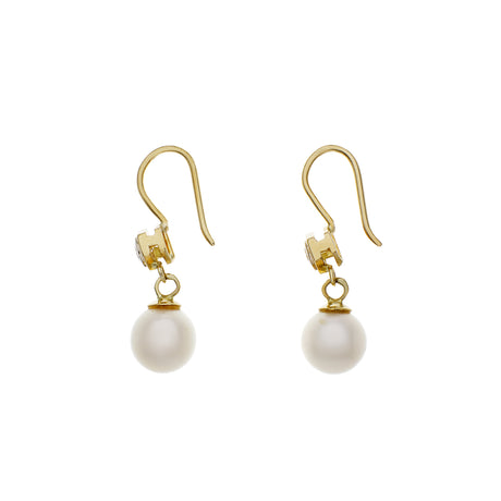 18K Yellow Gold Pearl Victorian Hook Earrings