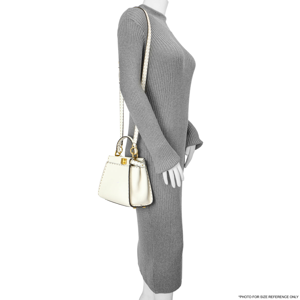 Fendi White Cuoio Romano Selleria Mini Peekaboo Iconic Satchel