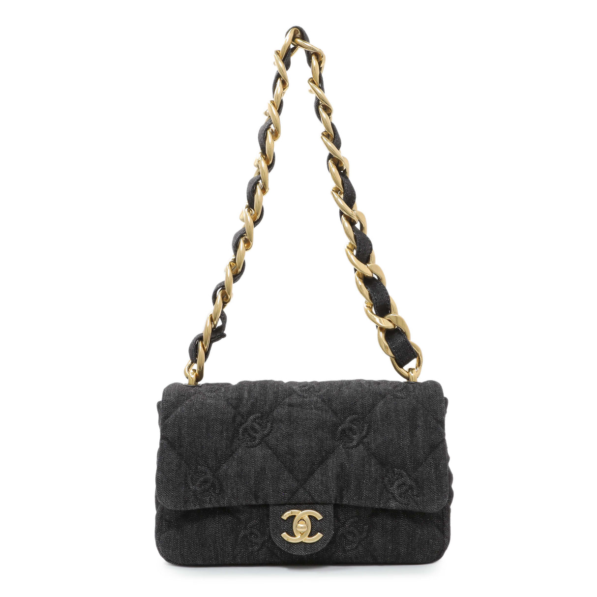 Chanel Black Quilted Denim Medium Funky Town Flap Handbags Chanel
