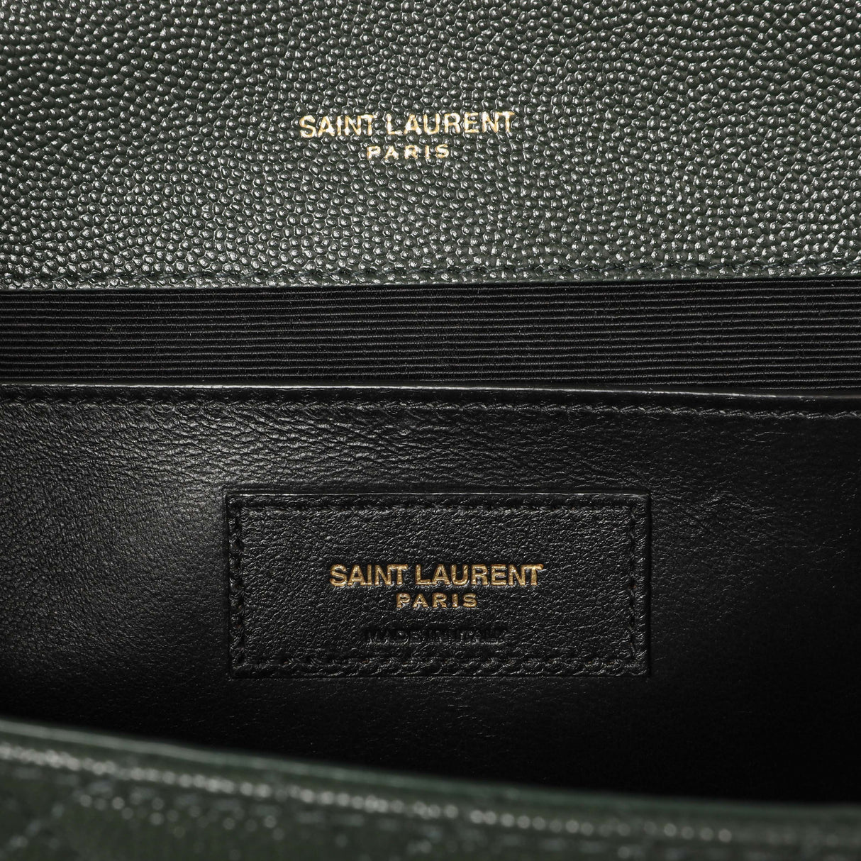 Saint Laurent Green Grain De Poudre Matelasse Chevron Medium Triquilt Monogram Satchel