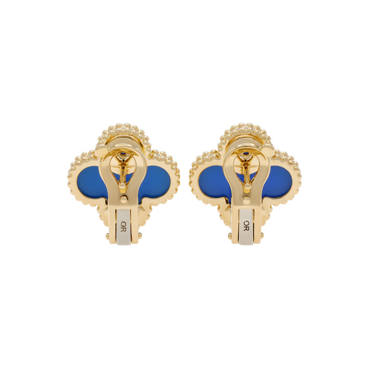 Van Cleef & Arpels 18K Yellow Gold Blue Agate Vintage Alhambra Earrings Designer Jewellery Van Cleef and Arpels