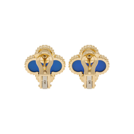 Van Cleef & Arpels 18K Yellow Gold Blue Agate Vintage Alhambra Earrings Designer Jewellery Van Cleef and Arpels