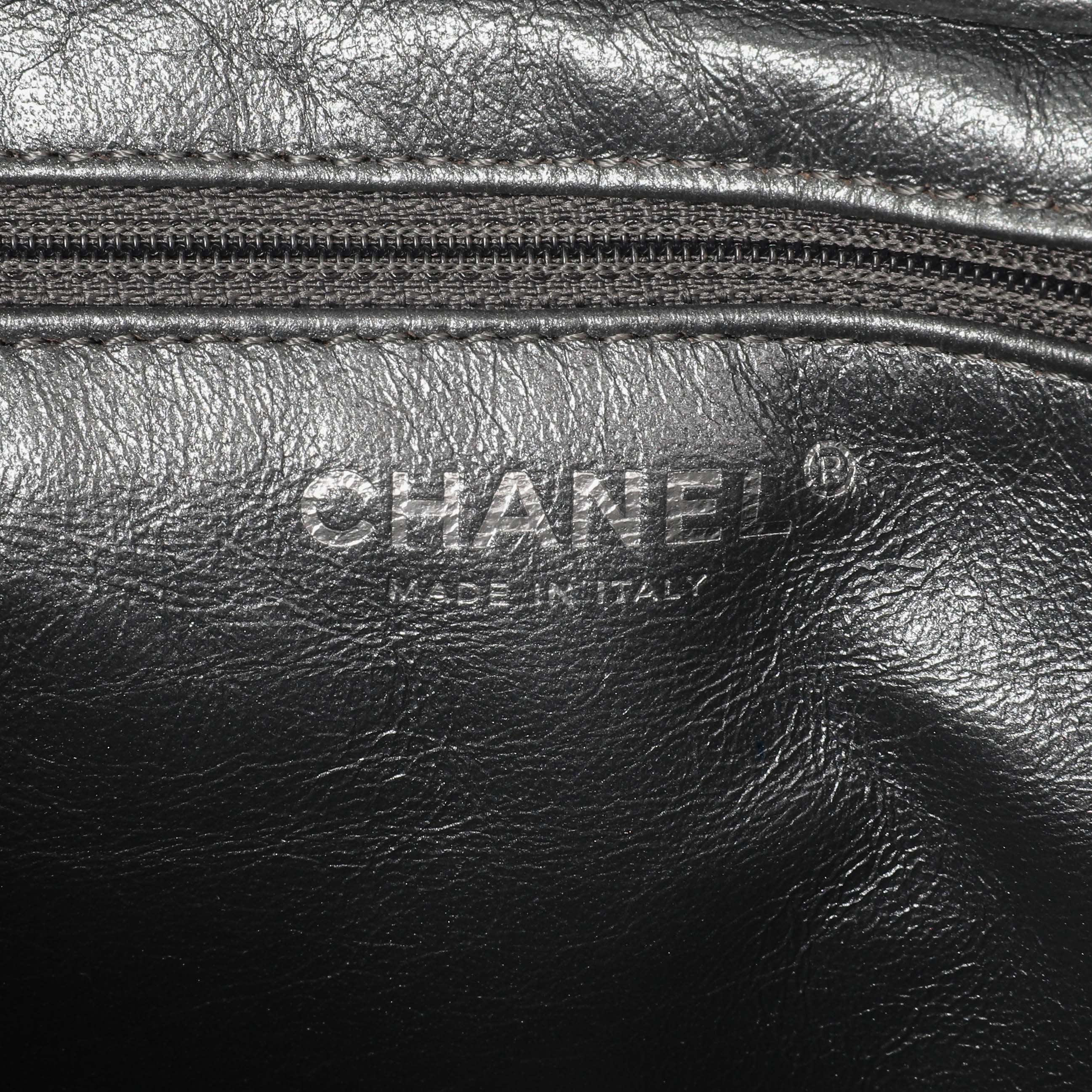 Chanel Dark Silver Metallic Quilted Aged Calfskin Small