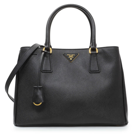 Prada Black Saffiano Medium Galleria Double Zip Tote Handbags Prada