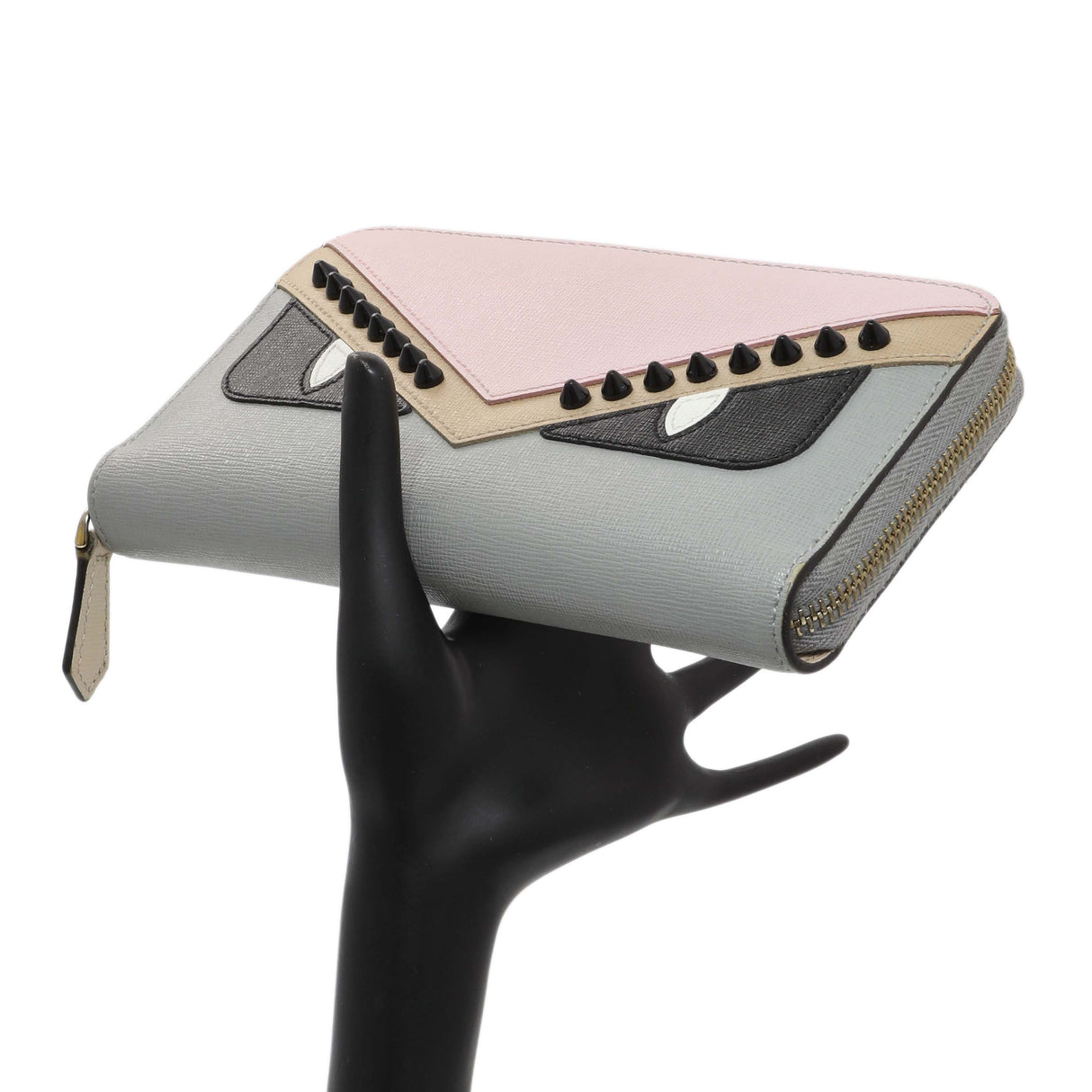 Fendi Vitello Elite Monster Eyes Studded Zip Around Wallet